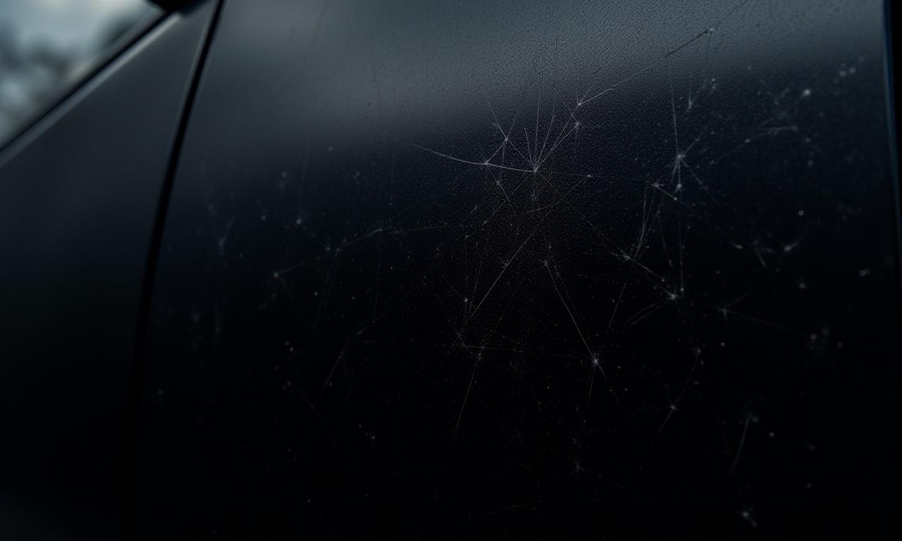 Carrozzeria nera con graffi e aloni prima del trattamento